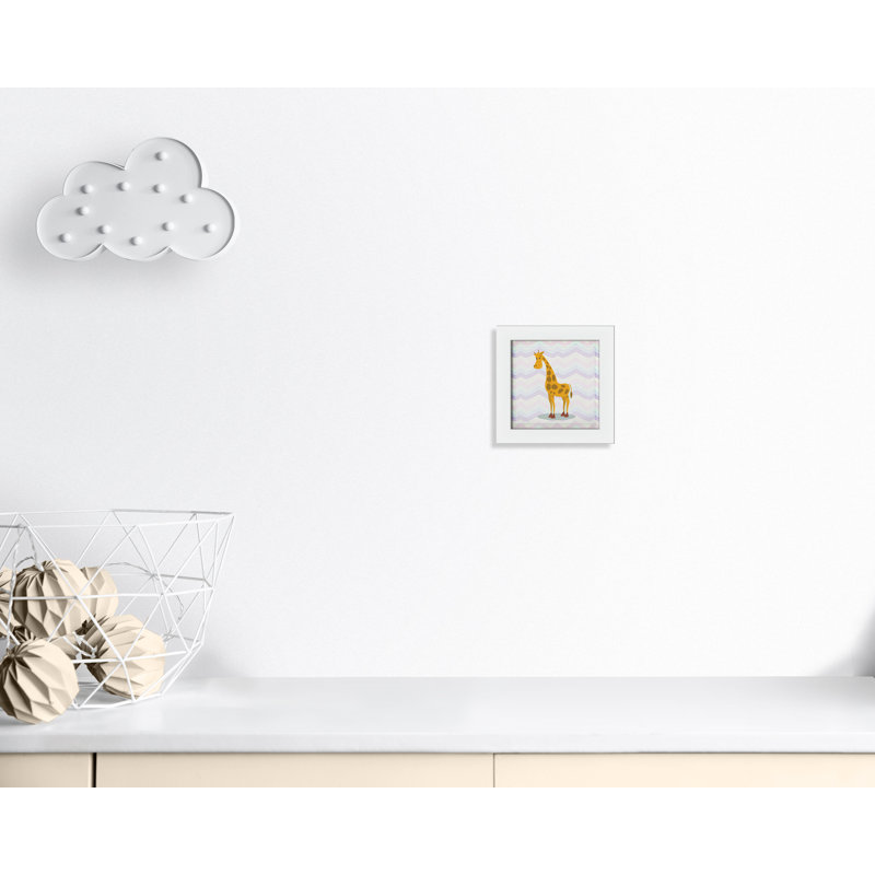 Décalcomanie murale «Pink Giraffe Time», Encadré plat blanc, H 8 po x l 8 po x P 0,6 po