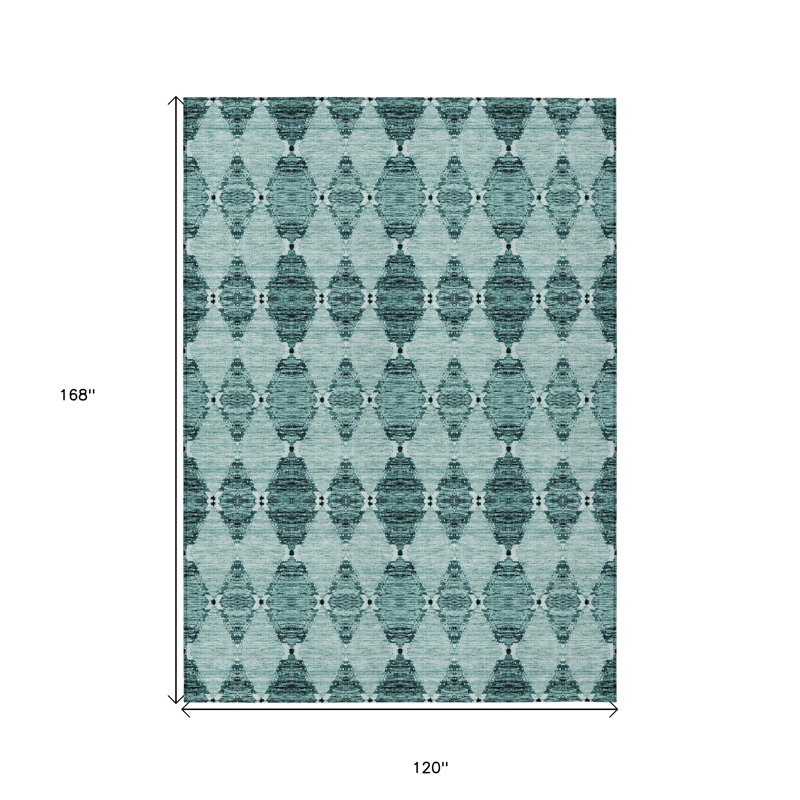 Tapis intérieur / extérieur bleu turquoise et gris anthracite lavable 10 pi x 14 pi bleu sarcelle