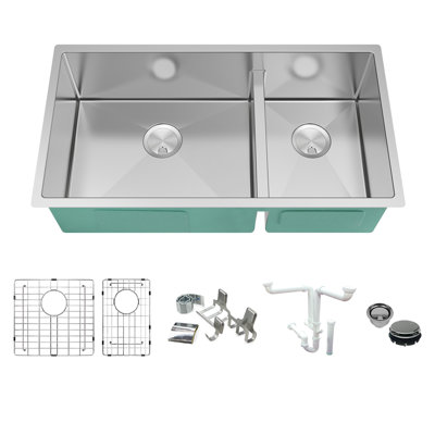 Évier de cuisine à double cuve encastrable avec filtre à panier L 36 po x l 19 po Diamond