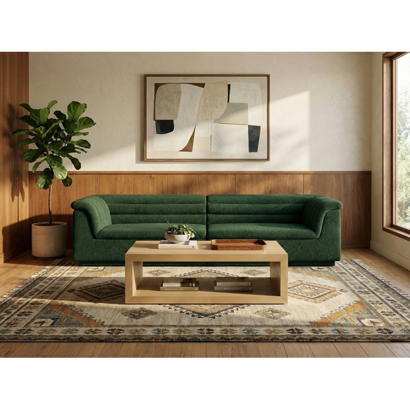 Huzaifah Upholstered 118'' Sofa, Green Boucle Fabric
