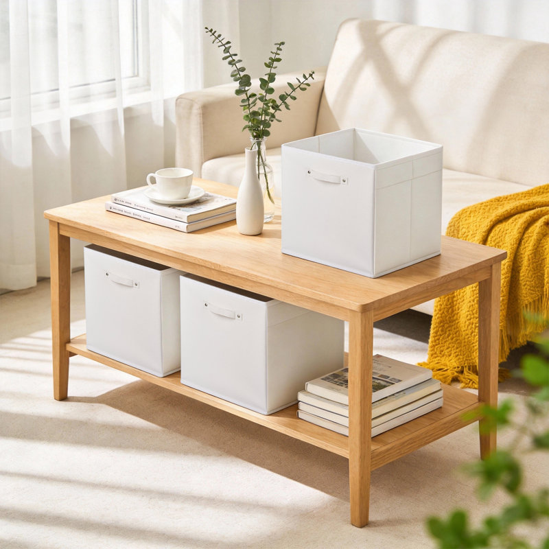 6PCS White 13 Inch Fabric Storage Bins with Faux Leather Handles, Foldable Cube Organizer Baskets for Shelves and Closet Collapsible Storage Boxes for Clothes Toys