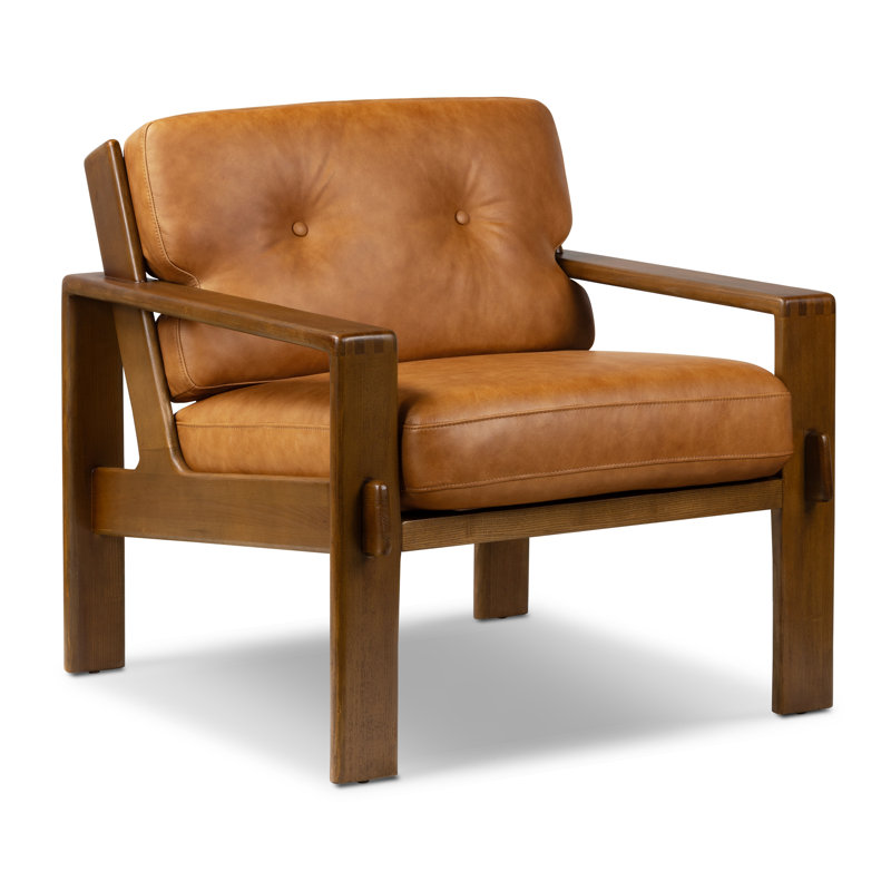 Fauteuil en cuir pleine fleur capitonné de 29 po Glenbrook, Cuir véritable brun clair