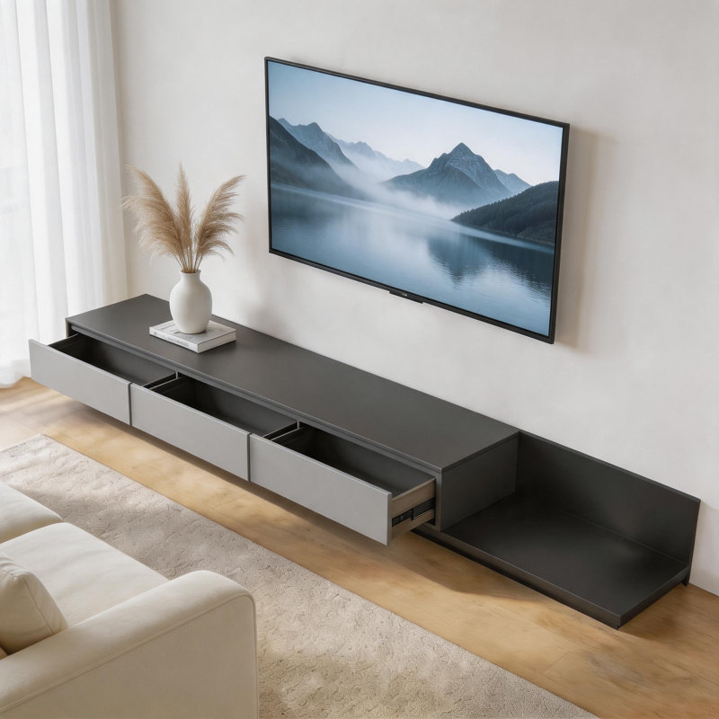 Extendable TV Cabinet with 3 Drawers | Adjustable Width 200-330cm | tv unit in Walnut, Grey & Dark Walnut for 75-100" TVs for Living Room & Bedroom  Modern Minimalist Style
