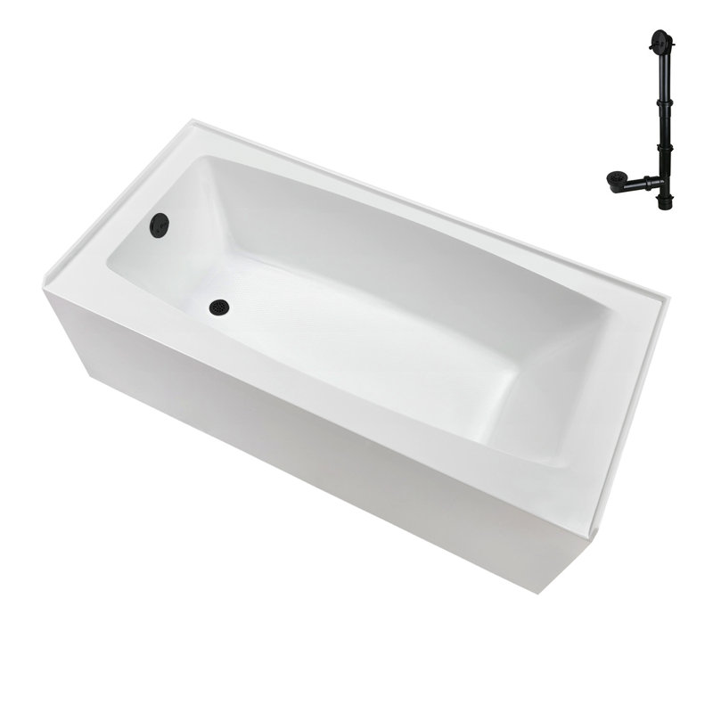 Streamline 60 in. x 30 in. Acrylic Left-Hand Drain Alcove Bathtub in Glossy White With External Drain, Matte Black