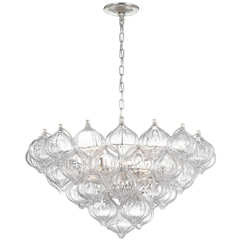 Julie Neill Caselli 36" Basket Chandelier with Clear Glass, Clear, Gold