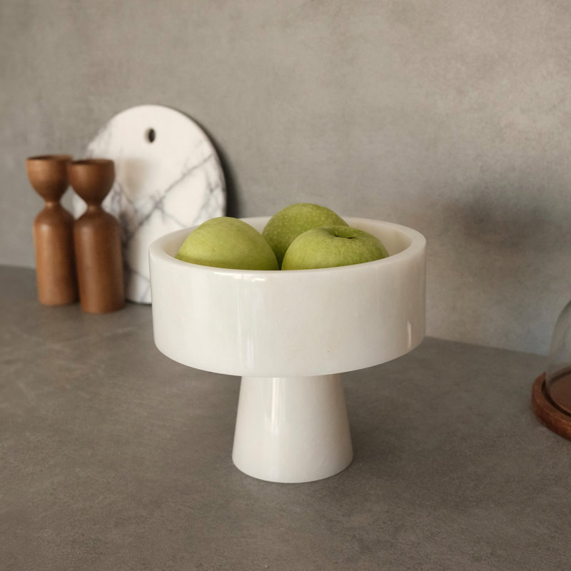 Élégant bol à pieds en marbre Thassos, 7,9 pouces de diamètre x 6,7 pouces de hauteur | Marbre blanc 100% naturel | Parfait pour les centres de table décoratifs et les plats de service, design luxueux pour les maisons modernes