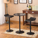 Belham Black Round Top Adjustable Height Bar Table And 2 Swivel Black Bonded Leather Adjustable Bar Stool Bar Sets