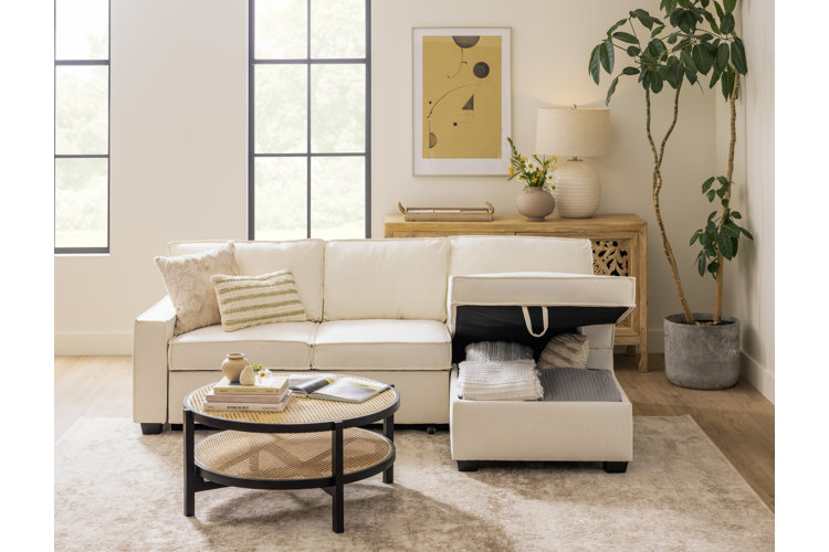 small-space pull out sofa with a storage chaise
