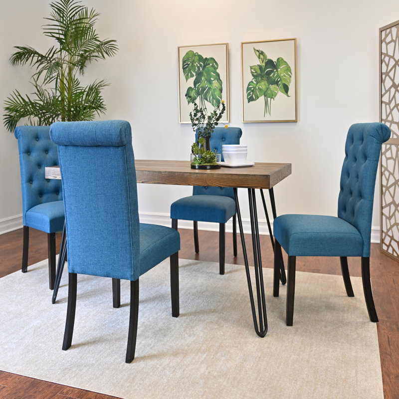 Ensemble de salle à manger 5 pièces, table à manger en épingle à cheveux avec 4 chaises, Bleu