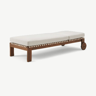 Chaise longue d'extérieur en teck et crème FSC Marla