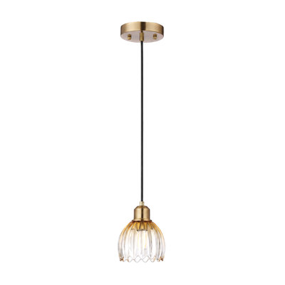 5" Amber Gradient Ribbed Glass Petal Scalloped Bell Pendant Light