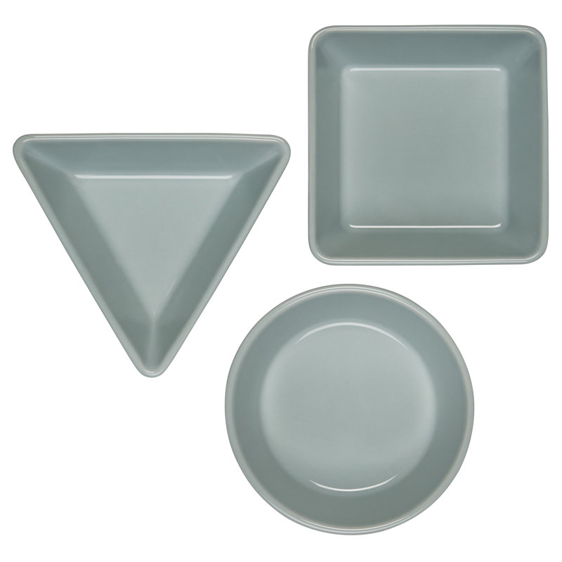 Stoneware Set of 3 Tapas Appetizer Plate, Sea Salt