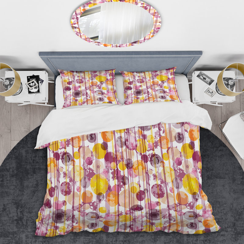 Ensemble de housse de couette en microfibre mauve / jaune 3 pièces, Housse de couette pour très grand lit et 2 très