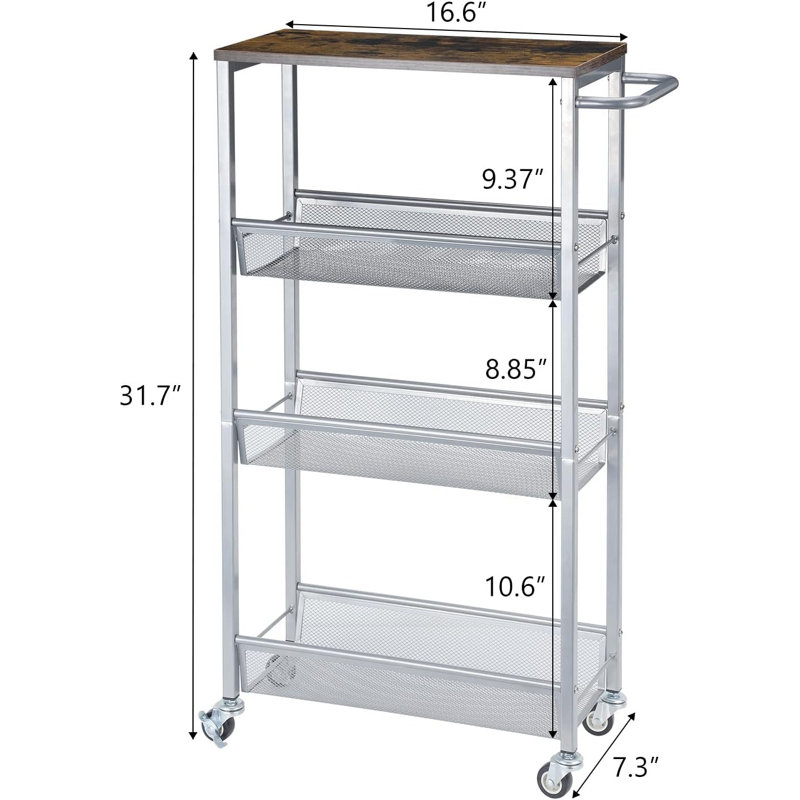 31.4'' H x 16.6'' W Utility Cart with Wheels, Silver/Dark Brown