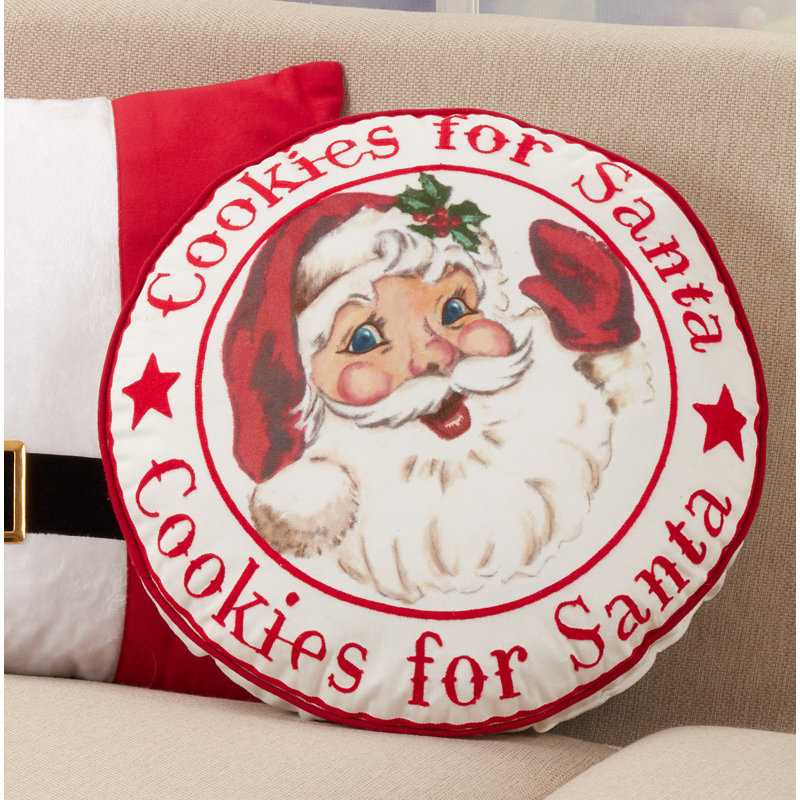 Round Red and White Santa Christmas Throw Pillow
