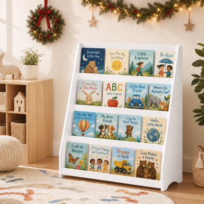 Bibliothèque pour enfants, bibliothèque pour tout-petits à 4 niveaux, bibliothèque en bois blanc pour chambres d'enfants, chambre de bébé, salle de jeux et coin lecture