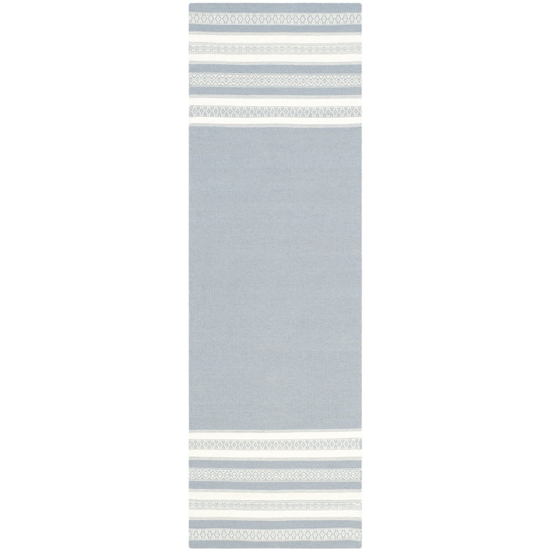 Rodgers Hand Woven Flat Weave Wool/Cotton Striped Rug in Gray, Runner 2'6" x 8'