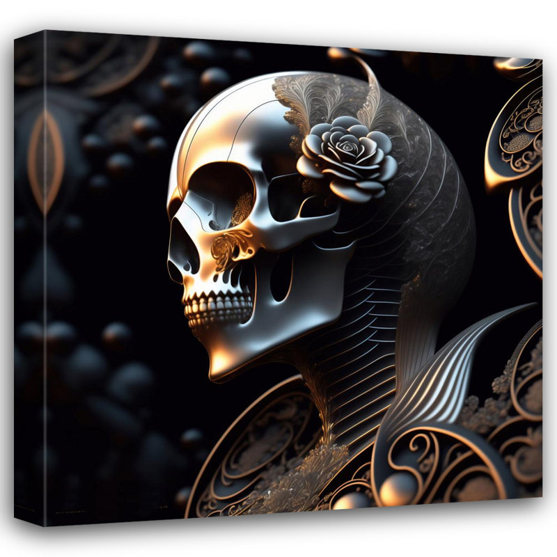 «Flower & Feather Skull» par Stephen Chambers - Photographie sur toile tendue, H 15 po x l 15 po x P 1,5 po