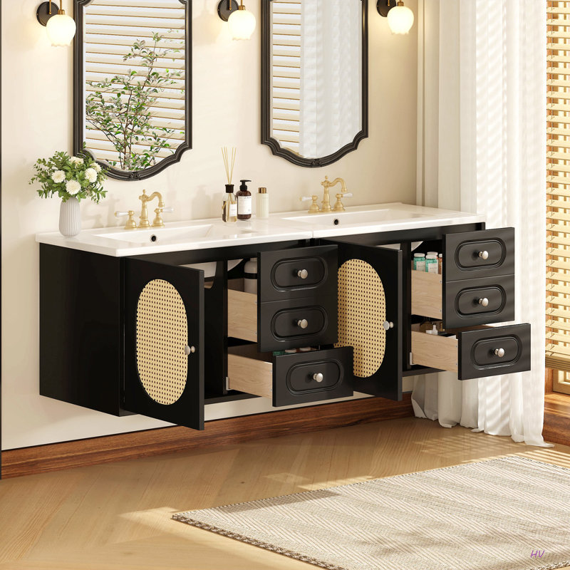 Meuble-lavabo 30 po avec lavabo en céramique, meuble-lavabo Mid-Century avec 2 tiroirs, meuble-lavabo avec grand espace de rangement