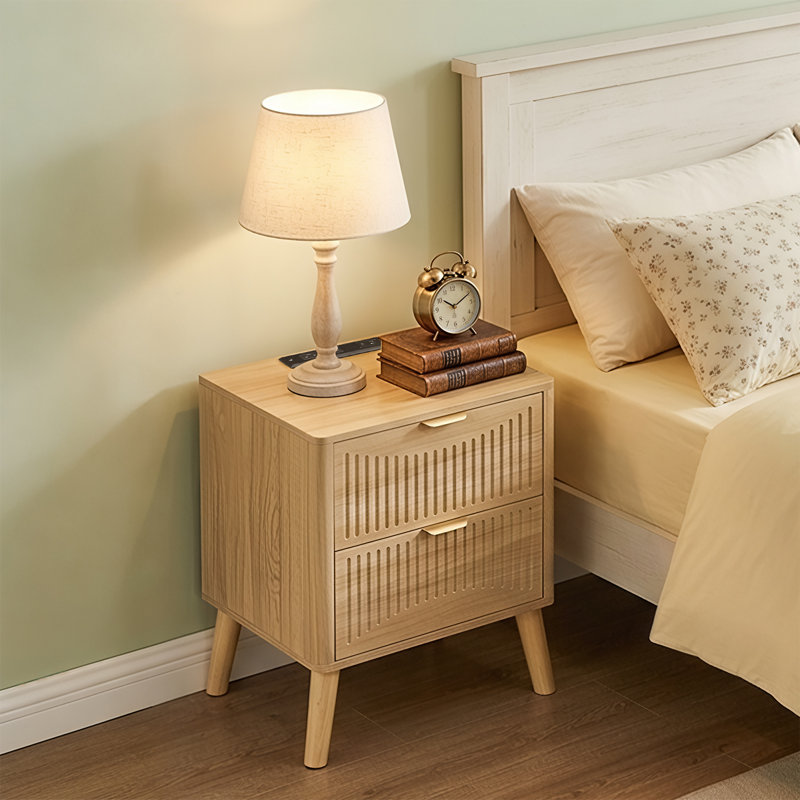 Table de chevet en bois avec station de charge, table de chevet cannelée, commode de table de chevet