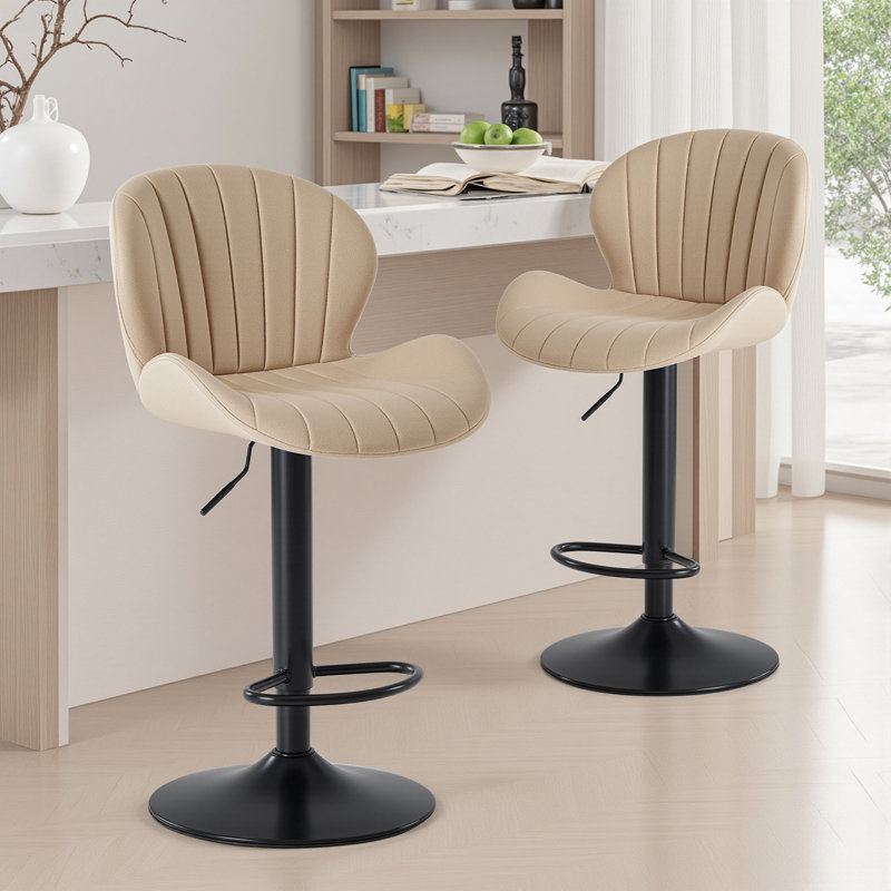 Tabourets de bar pivotants à hauteur réglable, tabourets de comptoir rembourrés en cuir, tabouret de pub moderne, Beige, 2
