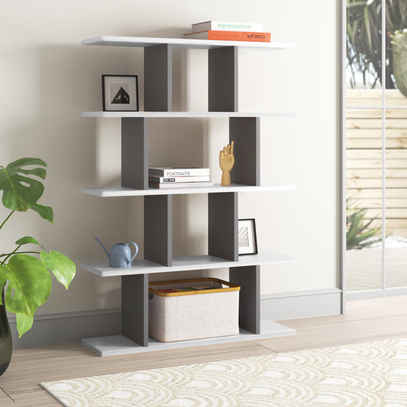Alyson Standard Bookcase, White/Anthracite, 127.4 H x 90 W x 25 D cm