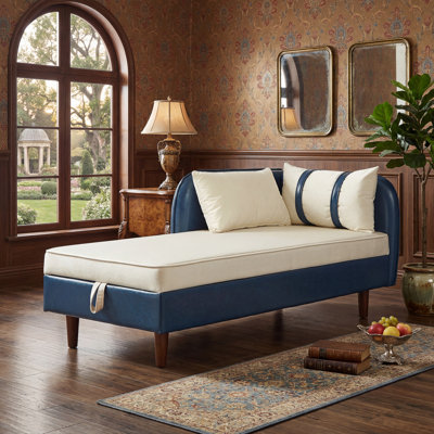 Chaise longue de rangement rembourrée avec coussins et pieds en bois
