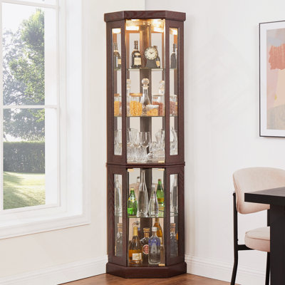 Lighted Corner Curio Cabinet For Displaying Collectibles, Wine, And Decorative Items, Offering Functional Storage And Elegant Design