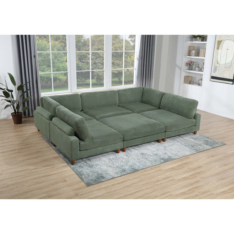Ensemble modulaire 6 pièces, Velours côtelé couleur sauge