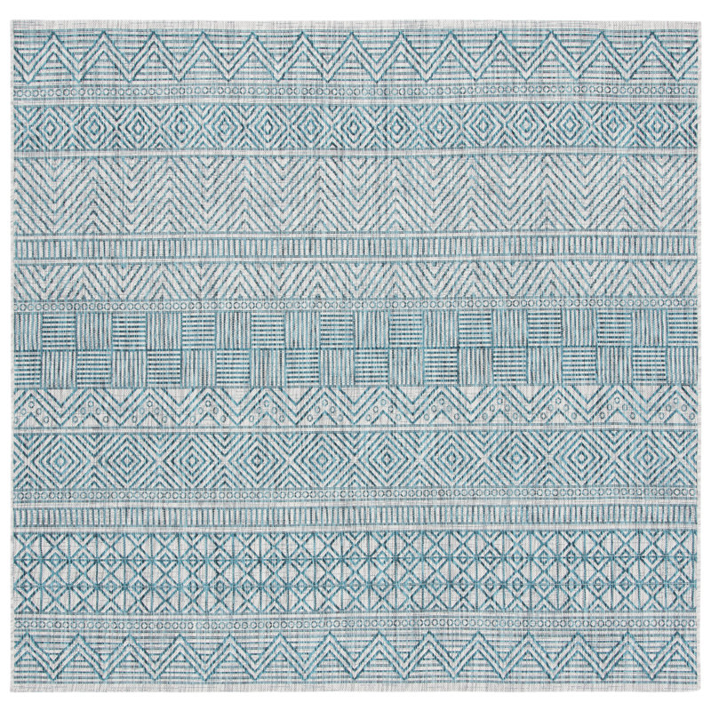 Tapis bleu sarcelle intérieur / extérieur Johansson, Carré 6 pi 7 po