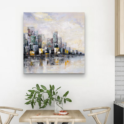 Abstract cityscape in the morning - 32"x32" art on canvas