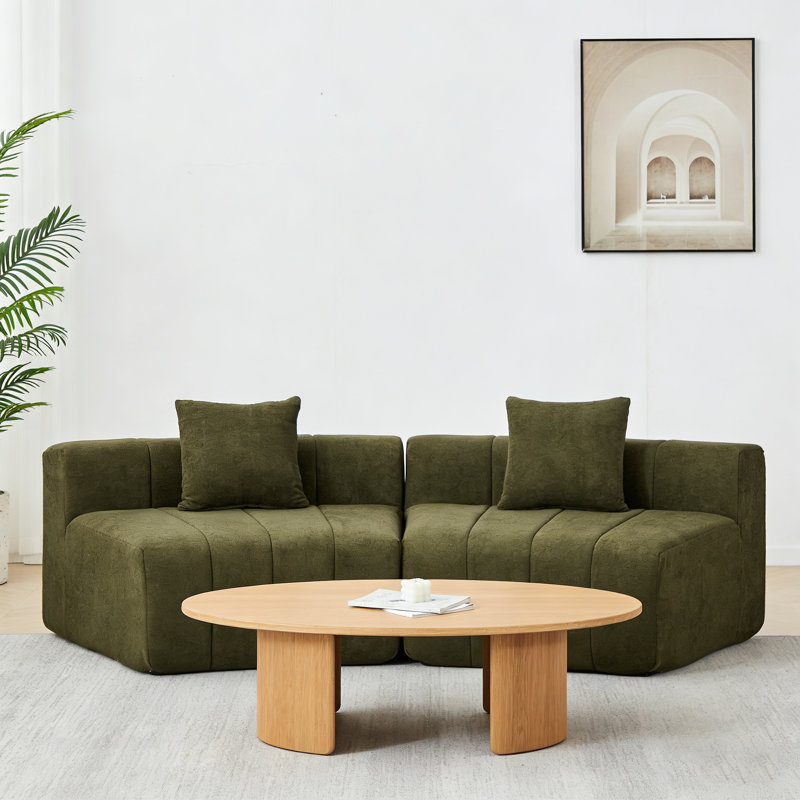 Canapé modulaire courbé Chenille, Vert