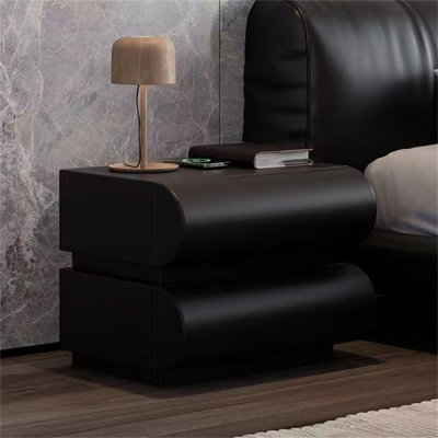 Table de chevet intelligente en simili-cuir à 2 tiroirs Humplic Design moderne avec chargeur USB Type-C sans fil noir