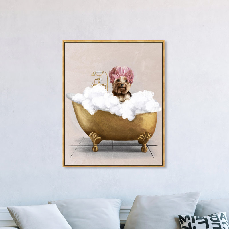 Baignoire Yorkie - Peinture, H 37,5 po x l 37,5 po, Encadrement doré