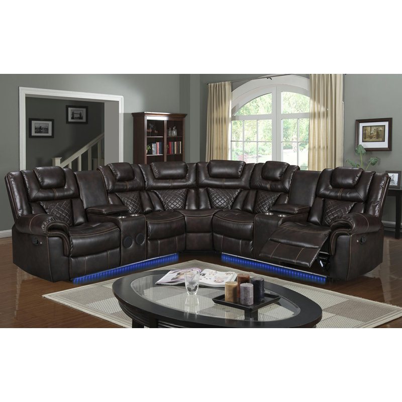 Canapé modulaire inclinable en cuir 3 pièces Daleia, Similicuir brun
