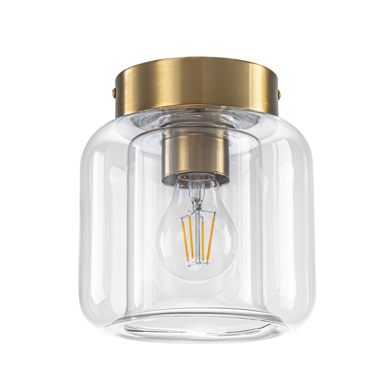 Plafonnier encastré 1 lumière, finition laiton avec abat-jour en verre transparent