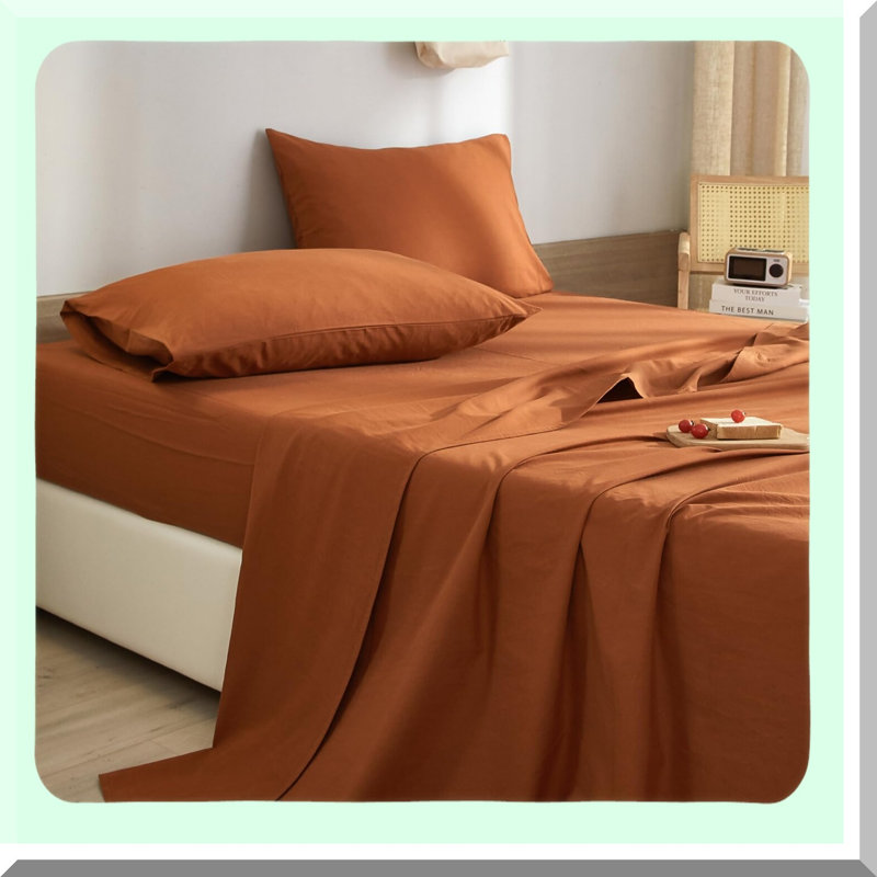 Rustic Bed Sheets Set - Deep Pocket Microfiber Cooling Bedding with Pillowcases - Soft Washed Easy Fit Solid Rust Color Sheets