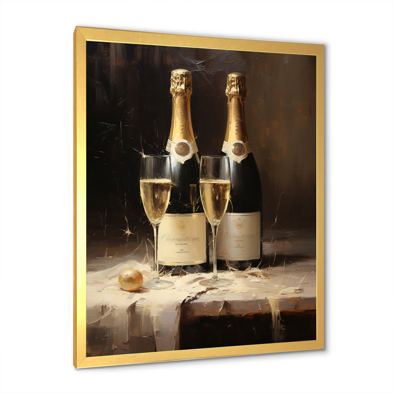 Cellars Silence Champagne Bottle I - Wine & Champagne Wall Art Living Room, Cadre doré simple, H 44 po x l 34 po x P 1,5 po