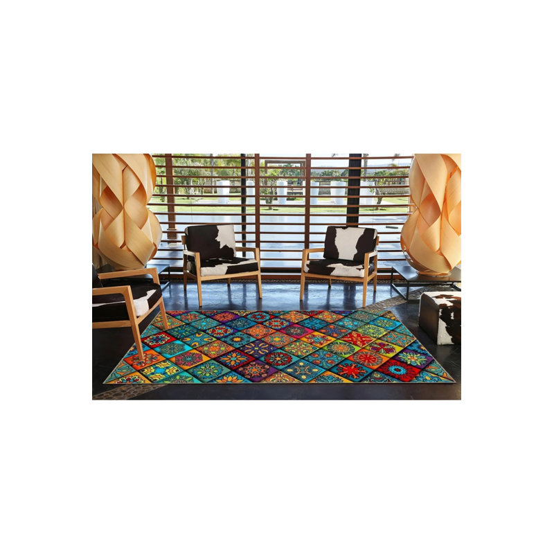 Creative Woven Based Washable Carpet In Diamond-Patterned Mixed Tones, Rectangle 2'4" x 4'