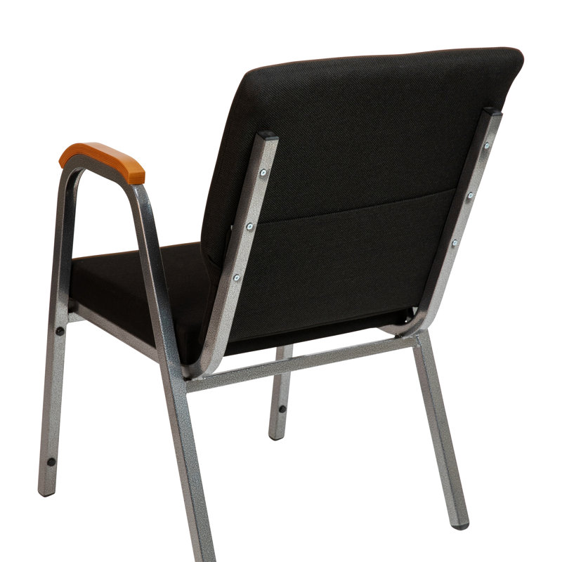 21" Black Fabric and Silver Steel Stacking Arm Chair
