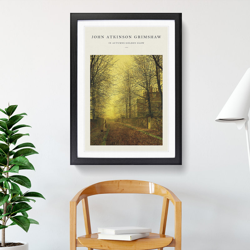 Autumns Golden Glow by John Atkinson Grimshaw - Picture Frame Graphic Art, 36cm H x 27cm W x 2cm D, Black Framed
