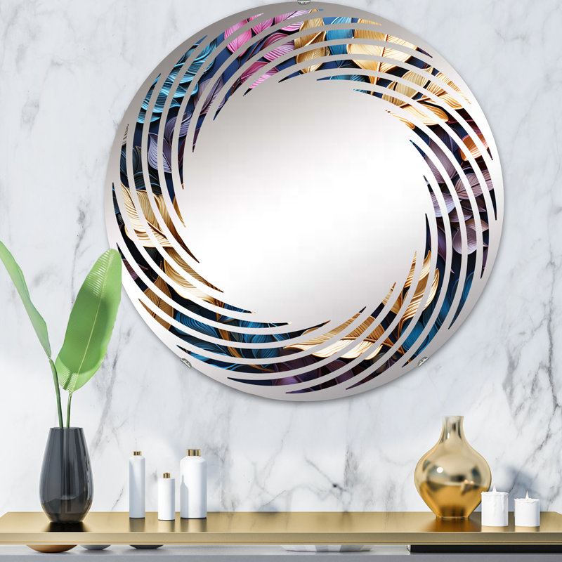 Miroir mural spirale doré et doré en feuilles d'hiver II - MIR114779, 31,4 po x 31,4 po