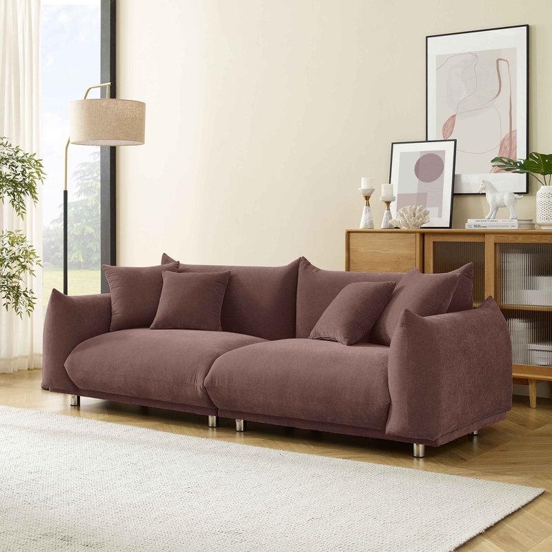 Arnya Upholstered Sofa with Round Arms, Lavender Rayon/Viscose, 29" H x 88.9" W x 37" D, 3