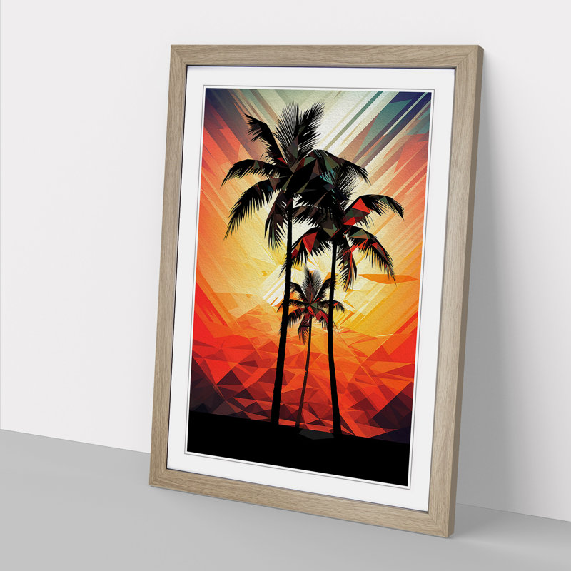 Palm Tree Geometric No.2 - Single Picture Frame Print on Wood, 34cm H x 25cm W x 2" D, Oak Framed