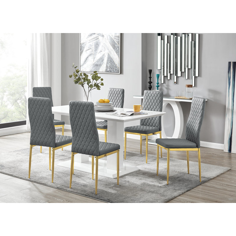Ensemble de table de salle à manger Eubanks, Blanc, Grey/Gold
