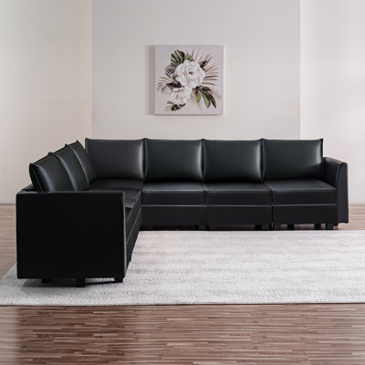Ruell 7-Seater Air Leather Convertible Modular Sectional Sofa Sleeper Couch for Large Living Room
