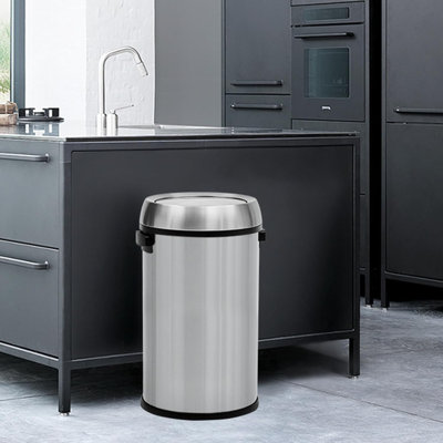 17Gal/65L Swing Top Trash Can, Round Stainless Steel Kitchen Trash Cans, Heavy Duty Swing Top Garbage Can Restaurant Office Rubbish Bin Commercial Waste Container
