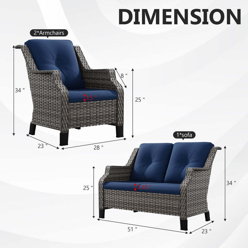 Dax - Person Patio Conversation Set, Blue