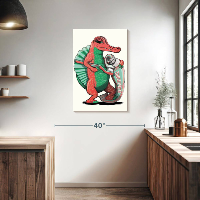 Spinosaurus Brushing Teeth In The Bathroom, 36" H x 24" W
