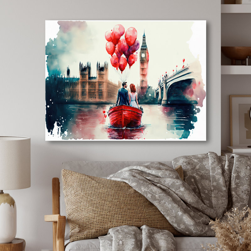 Couple romantique sur l'eau II - Impression sur toile, H 12 po x l 20 po x P 1 po, Toile tendue